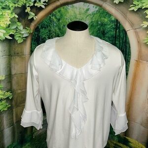 Classic White Ruffle V-Neck Blouse JONES NEW YORK Signature Woman